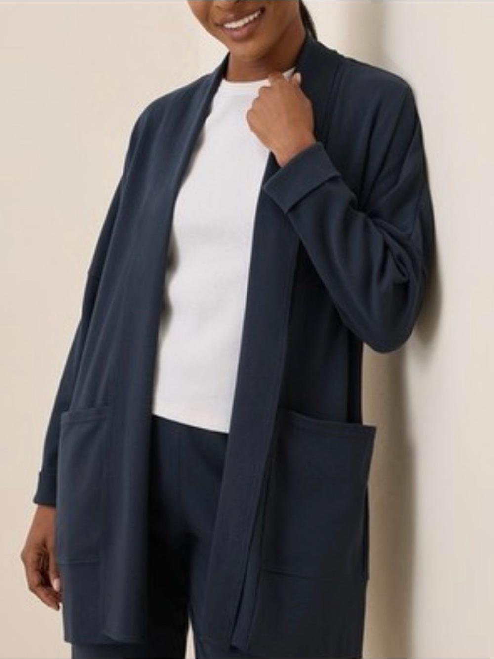 Pact Airplane  Navy Blue Open-Front Pocket Cardigan Sweater 100% cotton S/M
